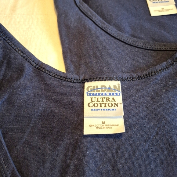 Gildan men's Medium navy blue tank tops, Cotton heavyweight New 2 per bundle - Picture 3 of 4